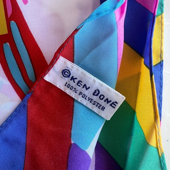 VTG 80s Ken Done Rainbow Sailboats Scarf Art-To-Wear Japan Colorful 24x24 NIP - Picture 5 of 9